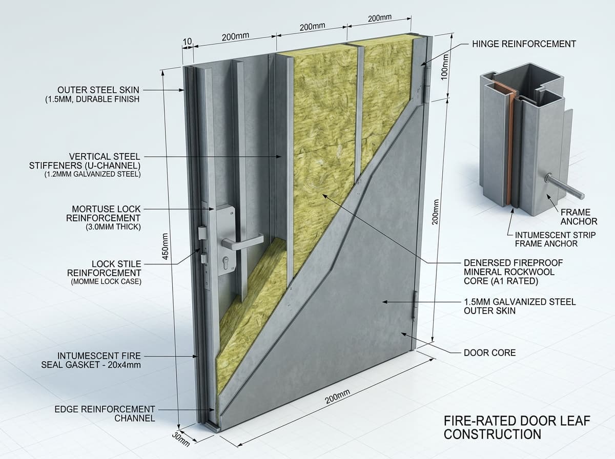 Technical 3D Architectural Cutaway of Hollow Metal Fire Door Leaf Construction