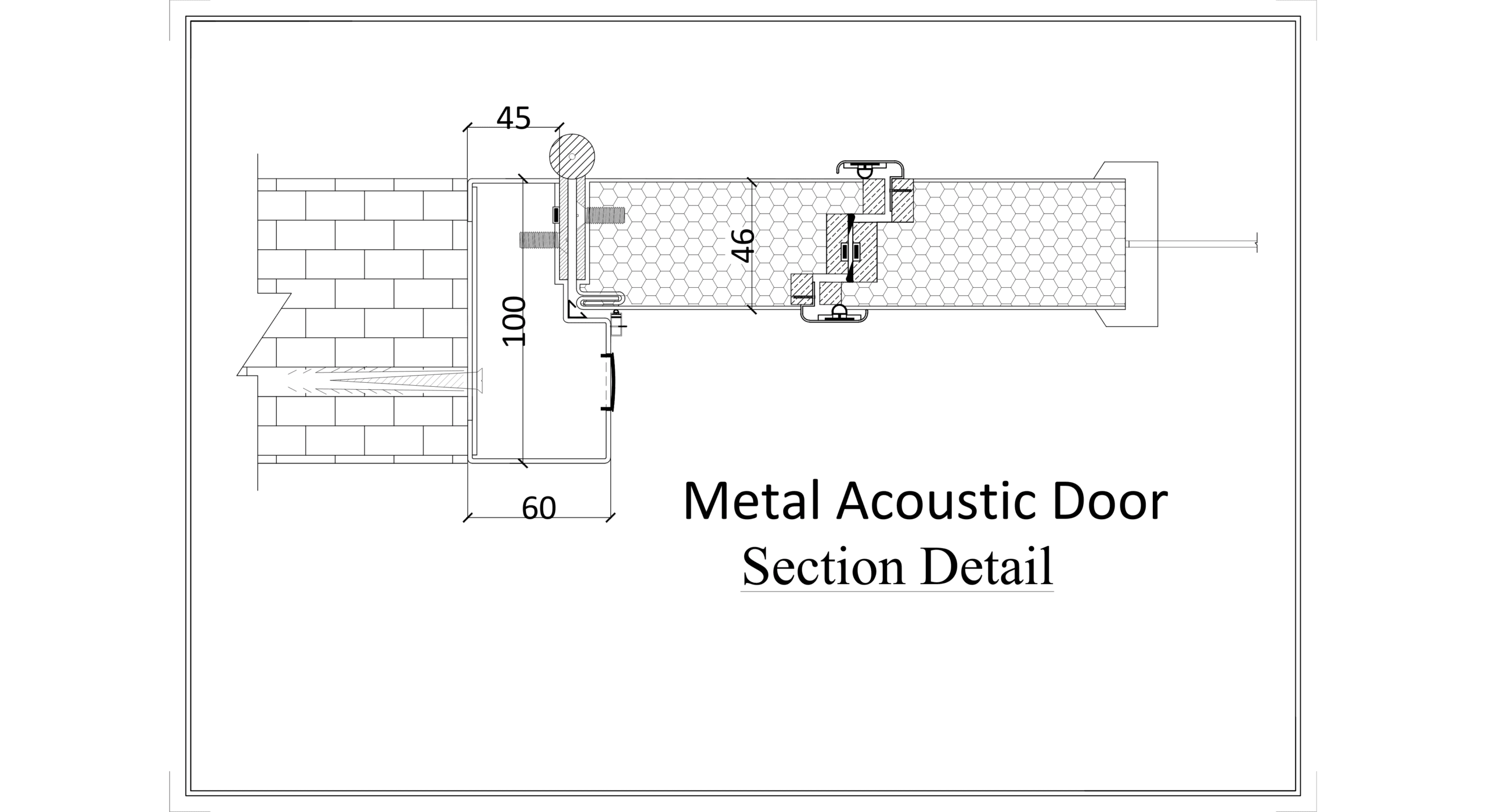 Metal Acoustic Fire Door Section Detail - Frame 100/125mm and Shutter 60mm