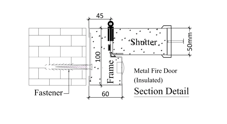 Metal Fire Door (Insulated) Section Detail - Frame 100x60mm and Shutter 50mm