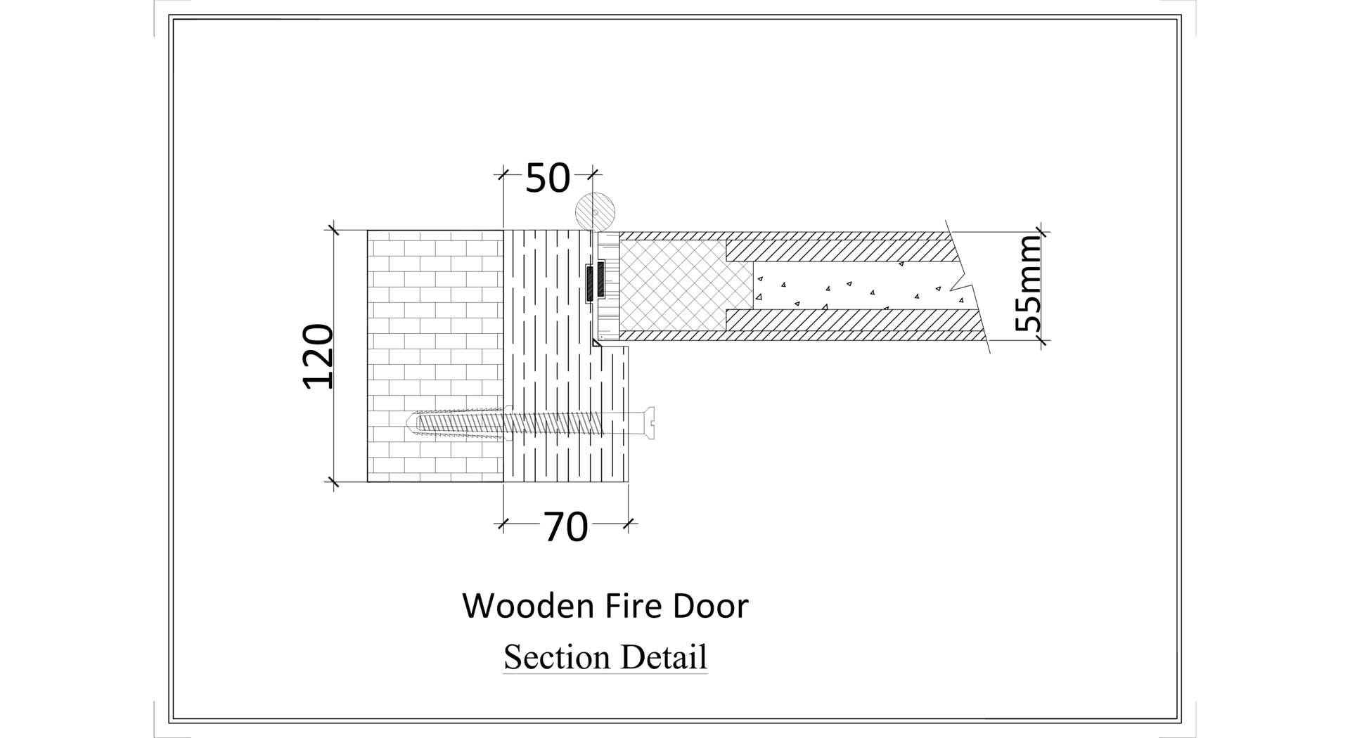 Wooden Fire Door Section Detail - Frame 120x70mm and Shutter 50/55mm